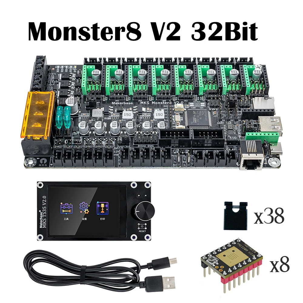 Makerbase-mks Monster8 v2 Cartão de Controle com Tft Touch Screen Tmc2209 para Impressora 3d Voron vs Polvo Aranha 32bit Ts35