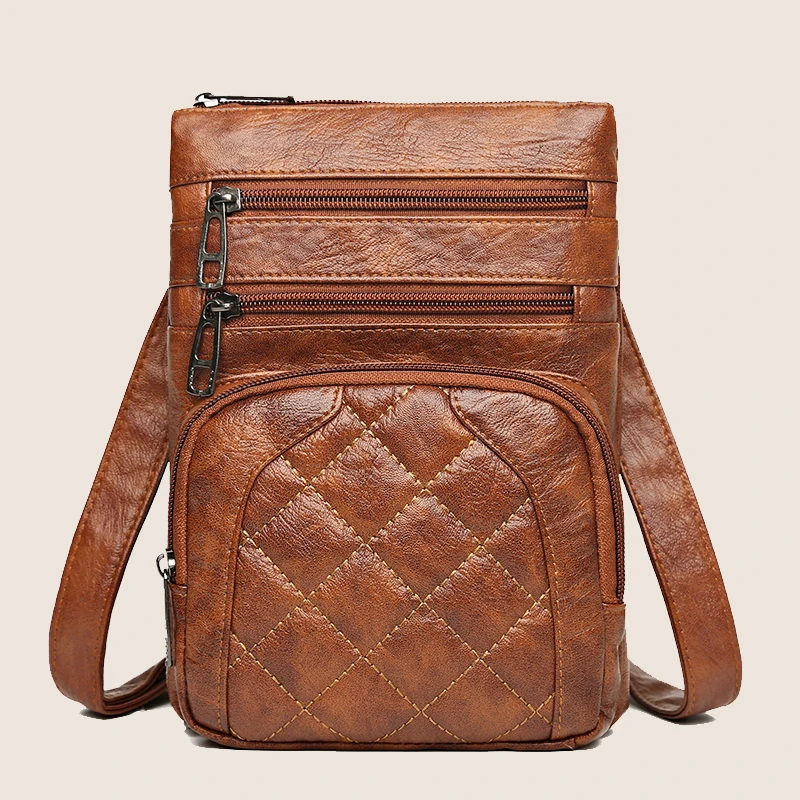 Ladies' soft leather shoulder bag, mobile phone bag, layered bag, mailman, one shoulder luxury designer, ladies' handbag, wallet