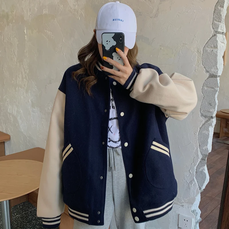 Autumn Y2k Baseball Jackets for Women 2022 Fashion Winter Coat Vintage Varsity Bomber Jacket Red Blue Pink Streetwear Outerwear blue mountain peak sandblasted heavy baseball bat original self defense baseball bat defense baseball bat self defense stick