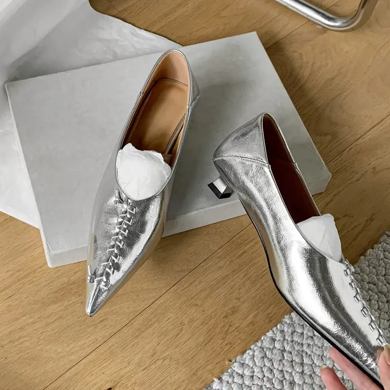 

9 Years Old Shop Natural Genuine Leather Women Heels Shoes Birthday Party Shoes Pointed Toe Pure Colour Fashion High Heel Shoes