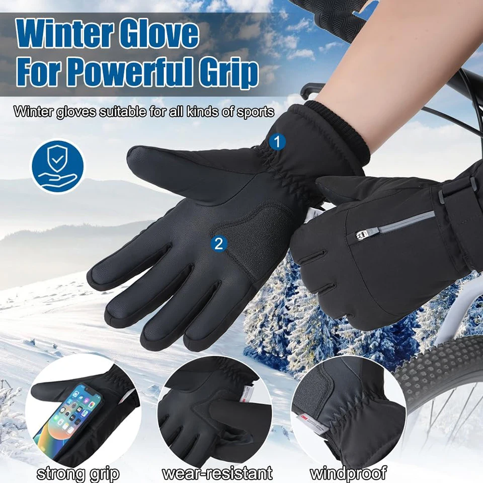 Winter Ski Gloves 3M Cold Resistant Sheep Waterproof Ten Fingers Touch Screen Gloves Thickened Anti-slip Riding Gloves Men Women 5