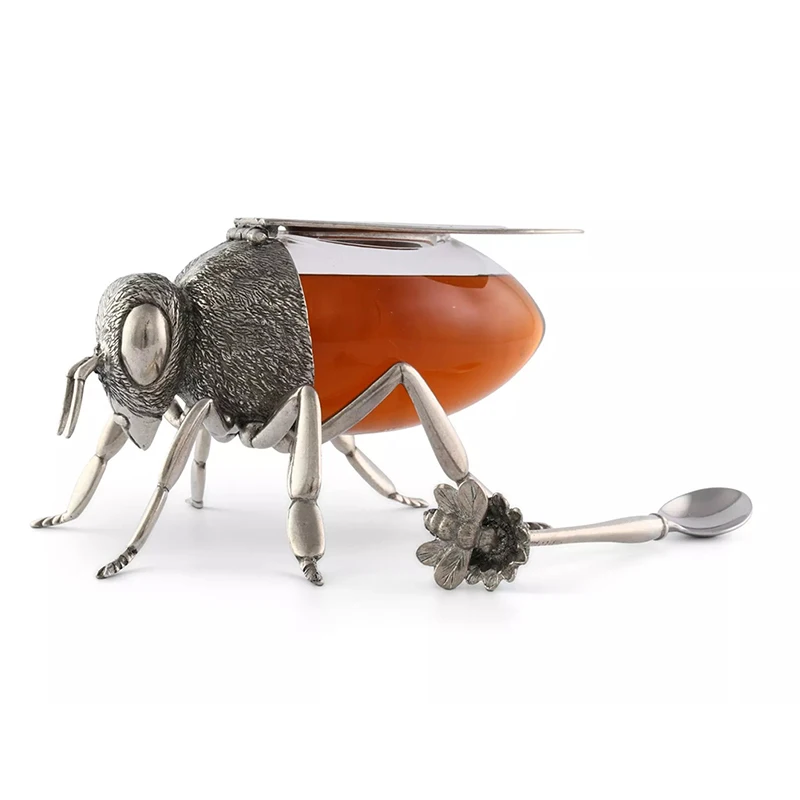 Bee Honey Pot Honey Storage Jar Decorative Ornament Bee Jar Transparent Seasoning Kitchen Spice With Spoon