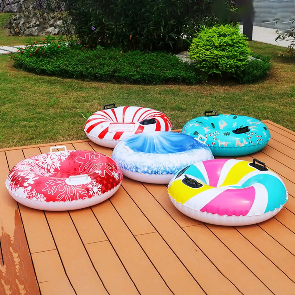 Inflatable Ski Ring PVC Sledding Tube Thicken Snow Tubing Winter Snow Tube with Handle Racer Durable Sled Board