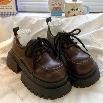 Women's 2025 New Japanese Style Mary Jane Shoes Black Brown Leather Thick Sole Round Toe Comfort Square Heel Lolita Girl's Shoes 1