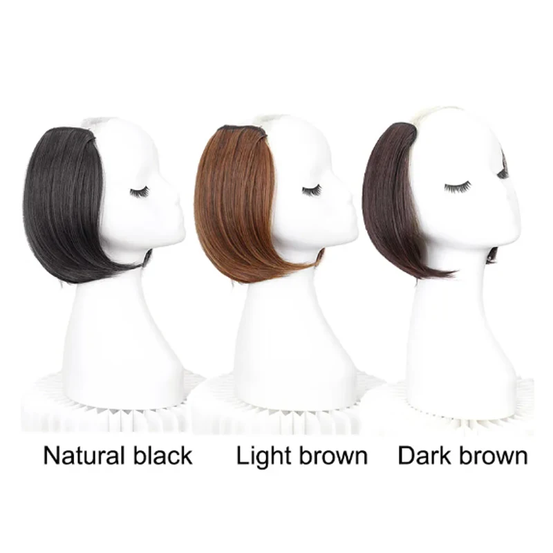 8Inch Synthetic Short Straight Internal Buckle V-shaped Half Head 4Clips Hair Extension Invisible Hairpiece for Women
