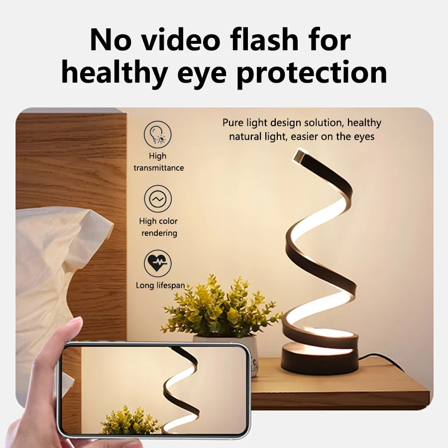 Modern Creative LED Table Lamp Spiral Desk Light 3 Colors Dimmable for Bedroom Living Room Office Bedside Decoration Lighting 3