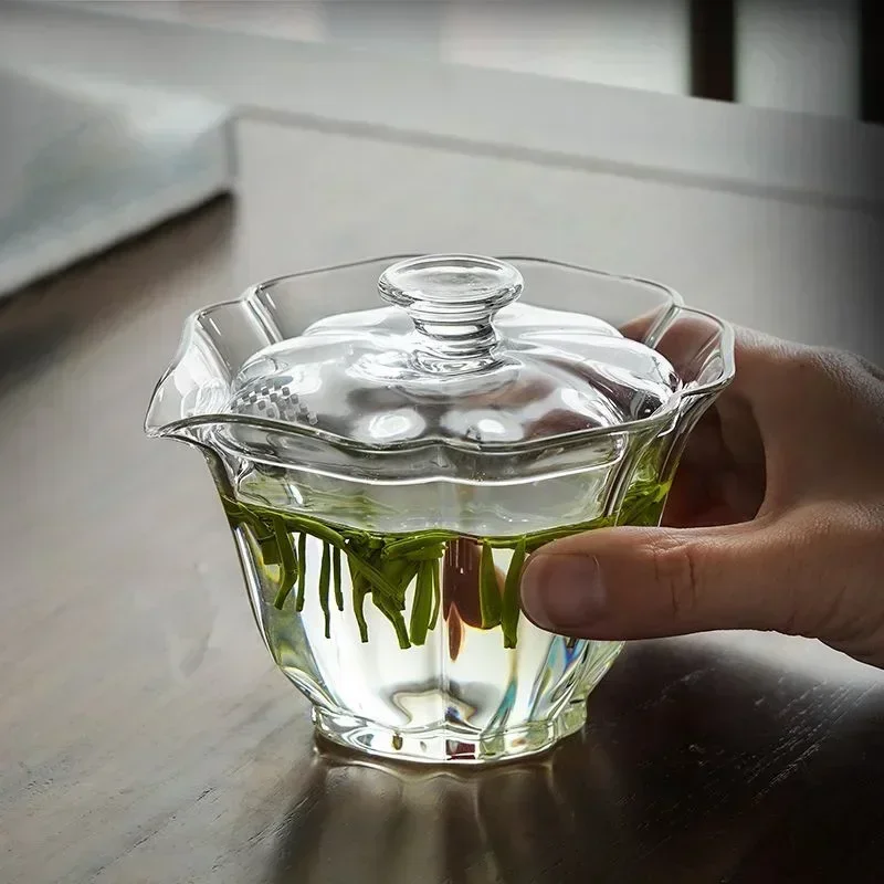 Creative Glass Tea Tureen High Temperature Resistant with Strainer Hole Hand Gripping Bowl Household Kung Fu Teaware Accessories tea set
