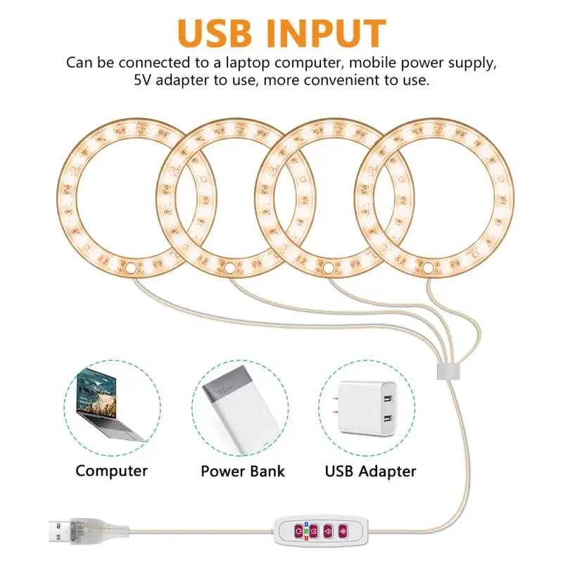 LED 식물 성장 조명, USB 전원 링 성장 램프, 조도 조절 성장 조명, 전체 스펙트럼 성장 꽃 실내