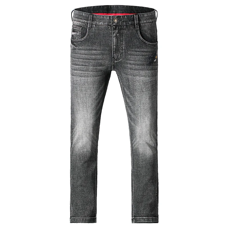 2024 Men's Winter Jeans Bruce&Shark Straight Leg  Grey Jeans Strech Loose Men's Casual Business Cowboy Pants Classic Embroidery 5