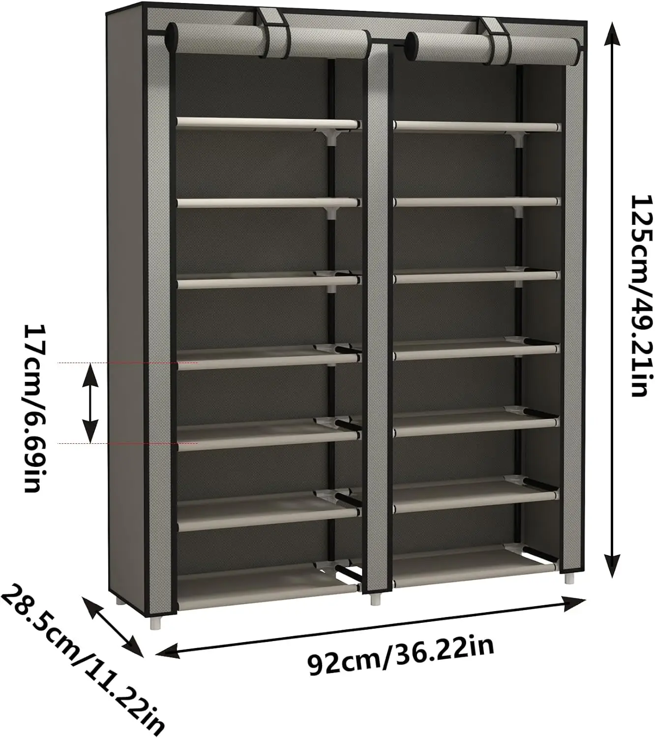 7-Tier Double Row Shoe Rack with Large Capacity, Holds 28 Pairs, Dustproof Cover, Easy Assembly for Home Storage