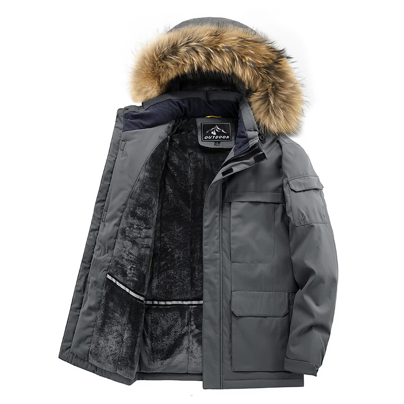 Parka Coat Parkas Coat Winter Men's Outdoor Jacket Fur Collar Casual Coat Autumn Warm Thick Hooded Fleece Lined Thicken