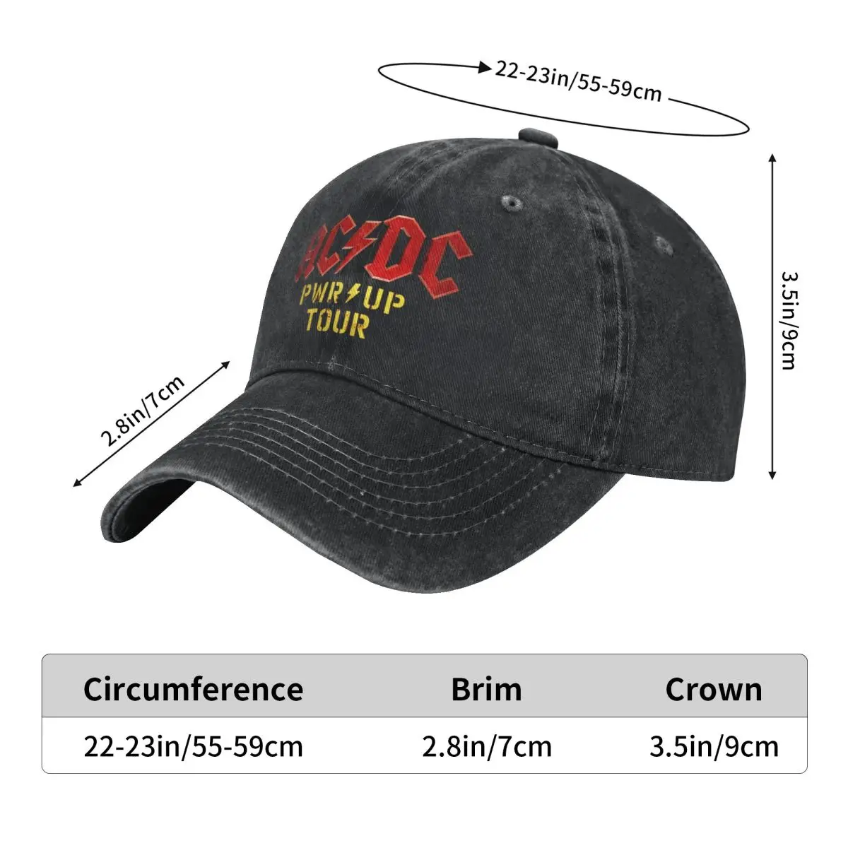 AC Heavy Metal Rock Music Band Baseball Cap DC Vintage Distressed Denim Washed Headwear Unisex Outdoor All Seasons Travel Soft 3
