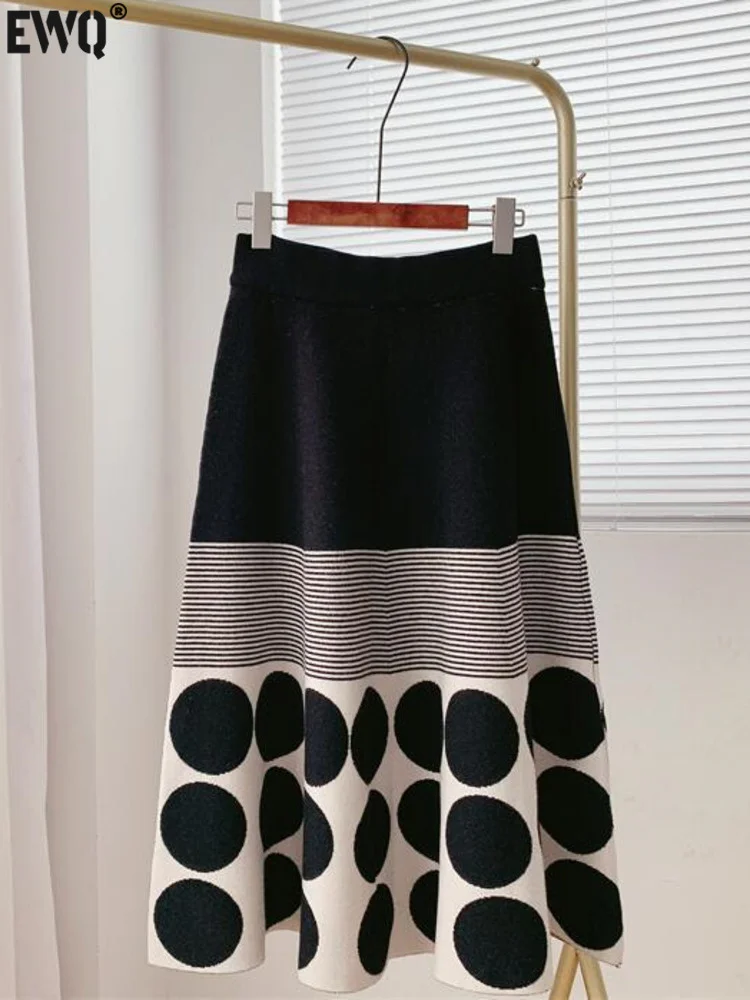 

Женская трикотажная юбка в горошек [EWQ], черная трикотажная юбка с высокой талией, в японском стиле, Осень-зима 2023