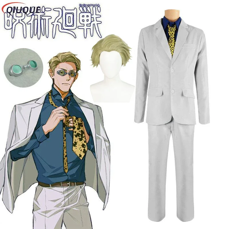 

Anime Jujutsu Kaisen Kento Nanami Cosplay Costume Wigs Glasses Men Suit Halloween Christmas Party Uniform Wig Outfit