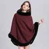 Women Striped Plaid Cape Poncho Overcoat Winter Faux Fox Fur Woolen Loose Streetwear Knitted Oversize Pullover Fur Shawl Cloak 4
