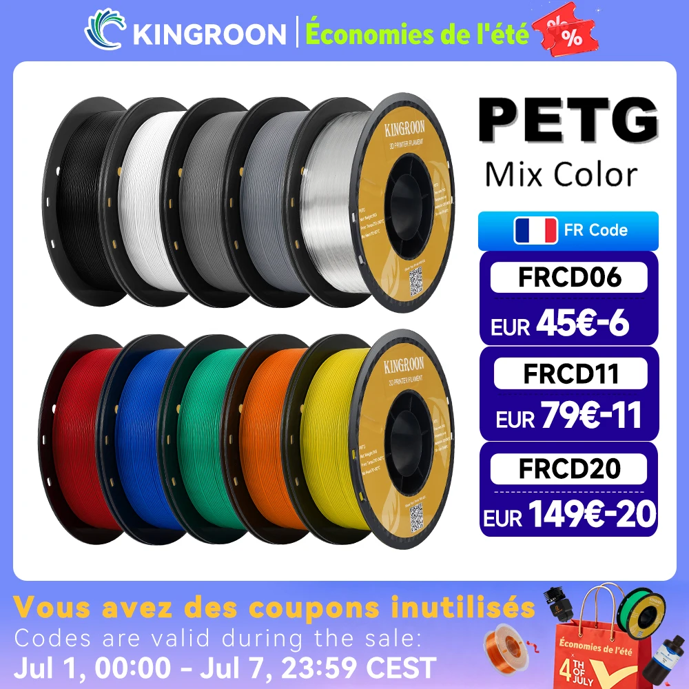 KINGROON PETG Filament d'imprimante 3D 1.75mm 5KG 10KG mélange de couleurs matériel d'impression 3D 1 kg/rouleau plastique petg pour imprimante 3d FDM