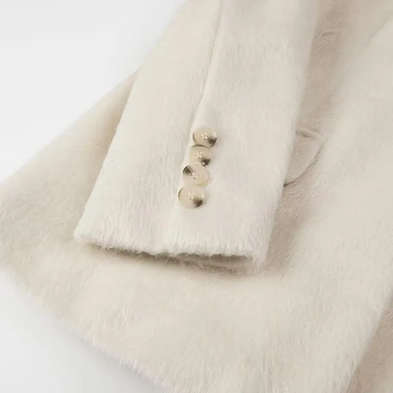 Streetwear Long Hairy Shaggy Blazer Boyfriend Vintage Women Front Pockets Loose Oversized Suit Fashion Coat Pink 4 colors