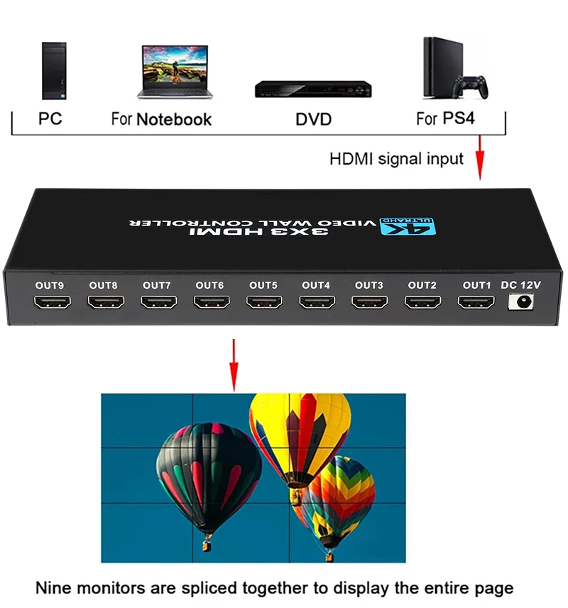 4K HDMI Video wall controller 3x3 HDMI DVI Video wall Processor 1X2 1X4 1X3 2X1 2x3 3x2 4X2 multi video screen processor splicer video wall processor