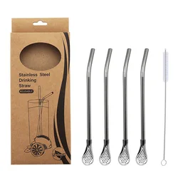 Eco-Friendly Stainless Steel Drinking Straws with Cleaning Brush (Silvery)