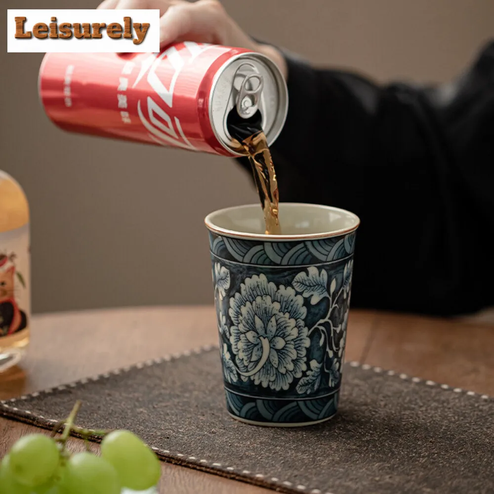210ML Retro Ru Kiln Porcelain Cola Cup Handmade Blooming Flowers Ceramic Tea Mark Water Mug Coffee Mug Kung Fu Teaset Drinkware