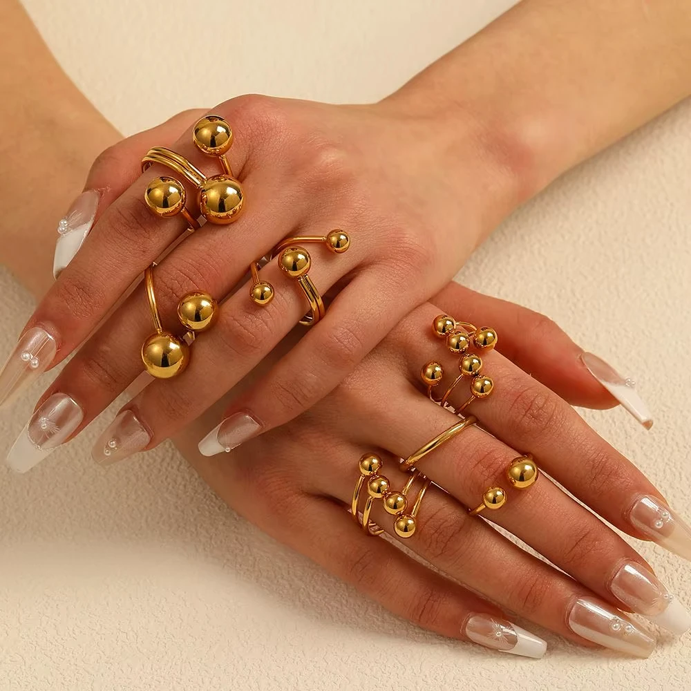 Ring jewelry Irregular Beads Stainless Steel Rings For Women Men Open Adjustable Gold Color Chunky Ball Minimalist Waterproof