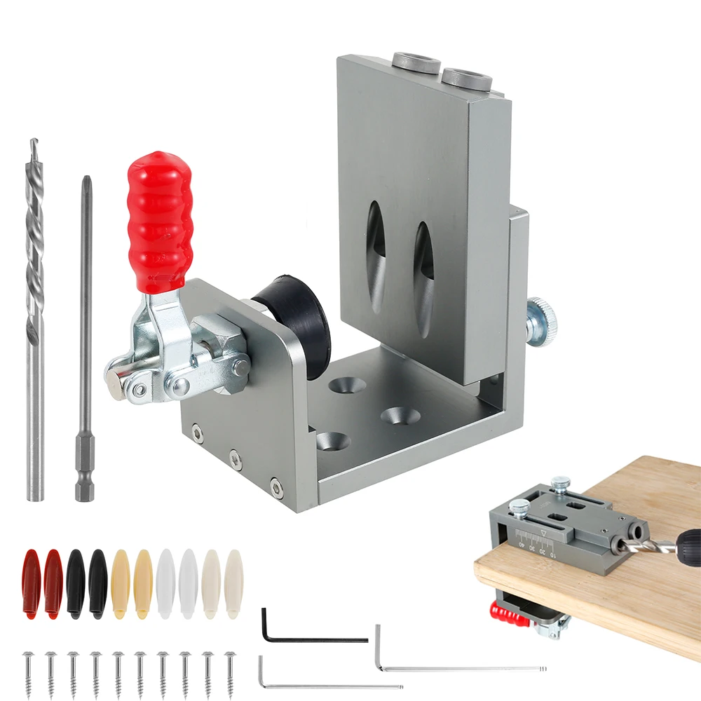 

Aluminum Alloy Pocket Hole Jig Kit Pocket Screw Jig Drill Guide Multifunctional Woodworking Dowel Jig Kit Precise Angled Holes