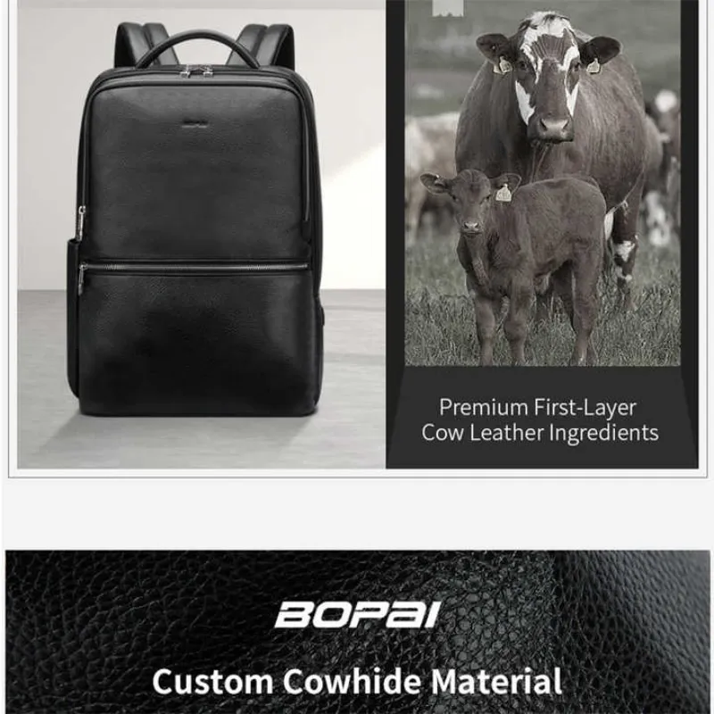 BOPAI Wholesale High End Bsci Bopai Business Cowhide Anti Theft 15.6 Inch Laptop Usb Charging Custom Luxury Men Real Leather Bac 2