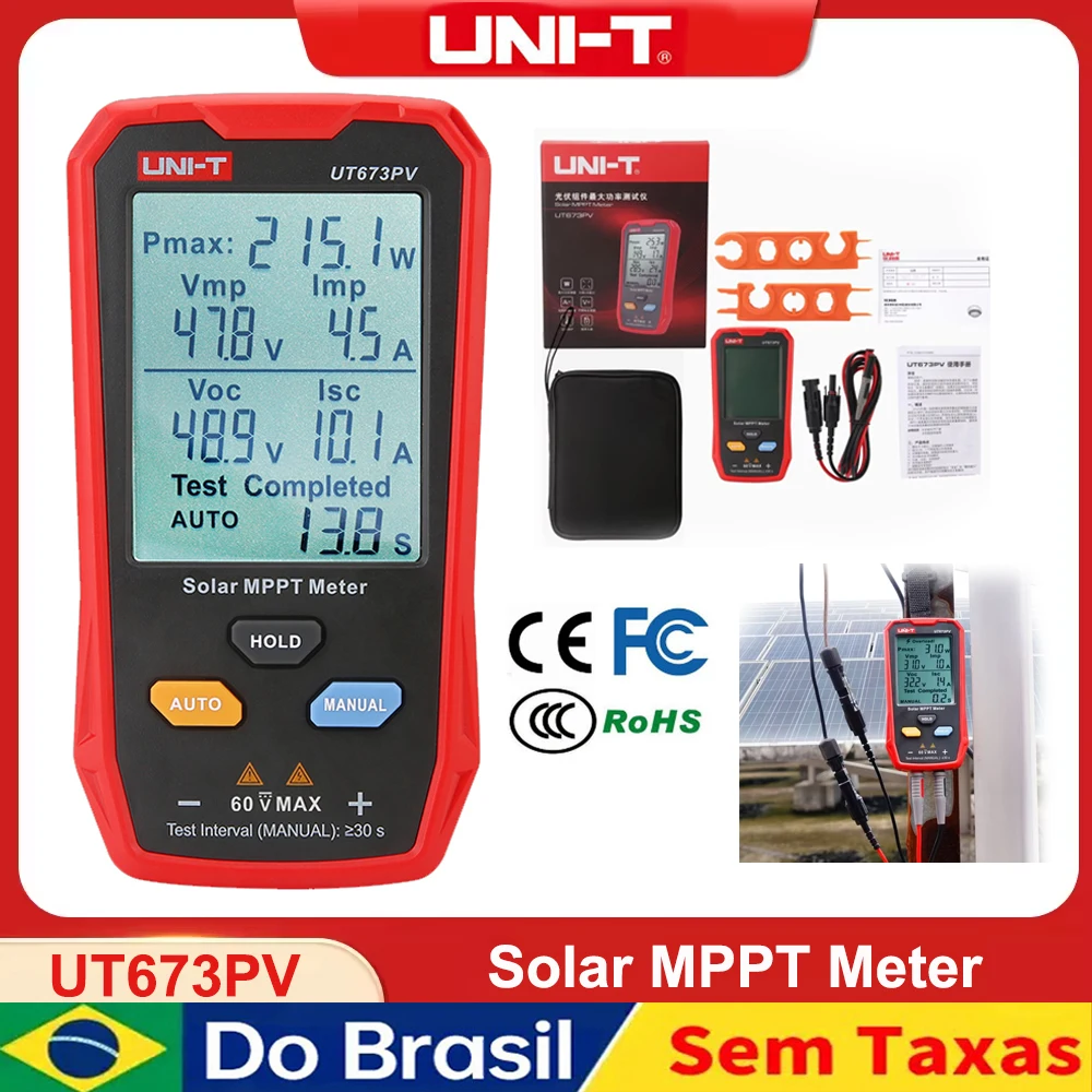 Testador de Potência Máxima de Módulo Fotovoltaico UNI-T MPPT UT673PV, Detecção de Tensão e Corrente, Manutenção de Painéis Fotovoltaicos