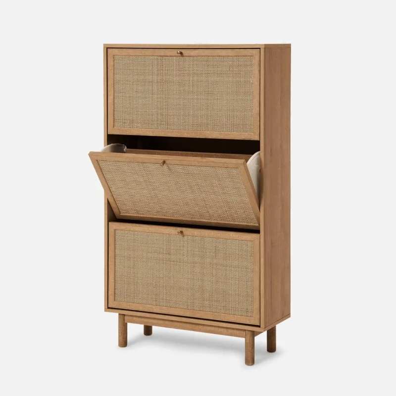 

Shoe Cabinet, Natural Rattan Farmhouse Organizer, Storage, Closet Rack for Entryway, with Spacious Cabinet, Shelves