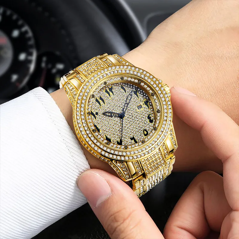 Big Brand Luxury Watches For Men Hip Hop Diamond Fashion Casual Alloy Band Date Quartz Vintage Watch Montres de Marque de Luxe