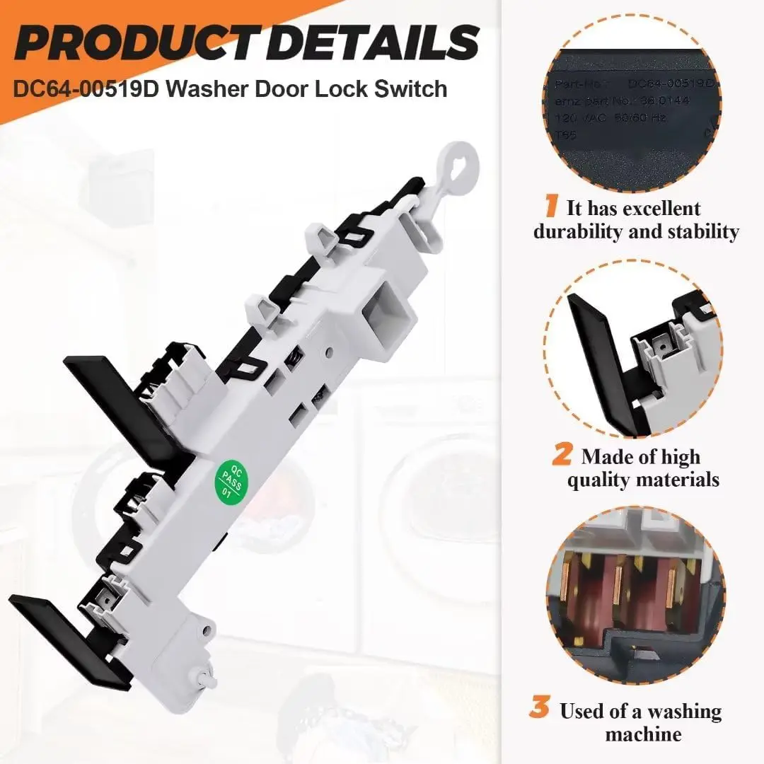 DC64-00519D Washer Door Lock Switch Replacement Fit for Samsung washer, Replace DC97-16899A 4545806 AP6027082 PS11762120