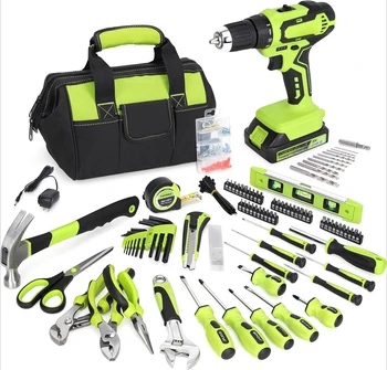 232-Piece 20V Cordless Lithium-ion Drill Driver and Home Tool Set Household Repairing Tool Kit with Drill Tool Bag 1