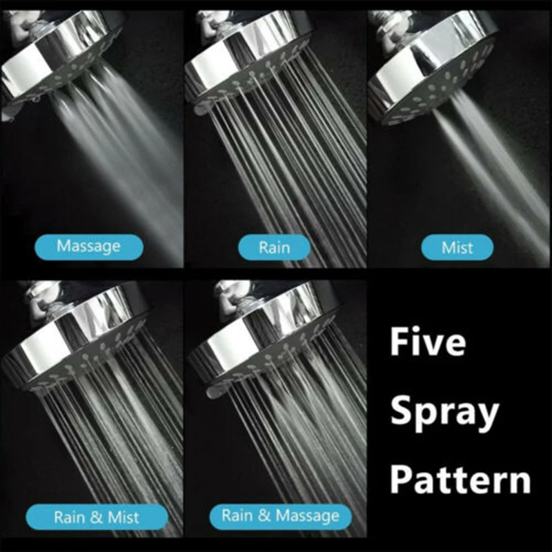 Shower Head Shower For The Bathroom High Pressure Portable Shower Head Sprayer 4Inch Rainfall Nozzle Fixture Chrome ABS 5 Mode Adjustable