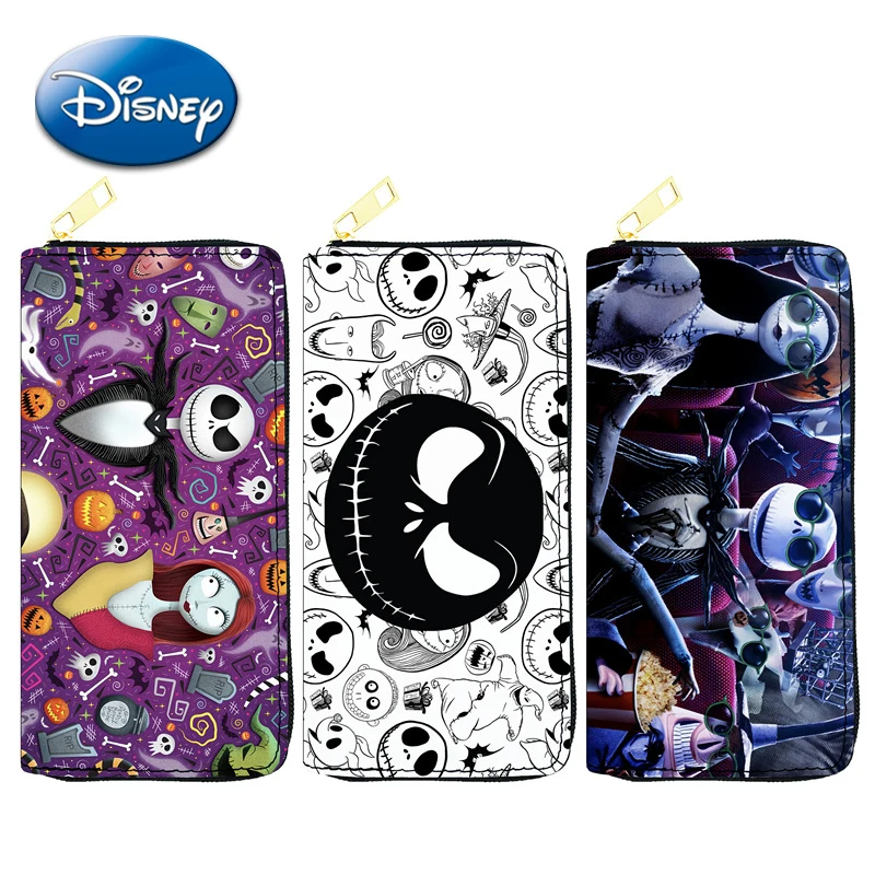 

Disney Nightmare Before Christmas Zipper PU Wallet Jack Skellington Movie Figures MultiFunction Long Style Money Bag Women Gifts