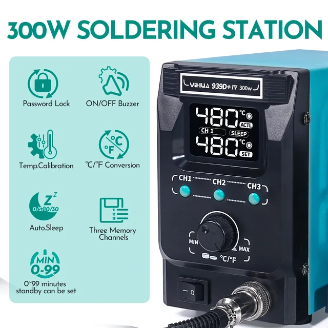 YIHUA 939D+-IV 300W High Power Soldering Station Adjustable Temp 2