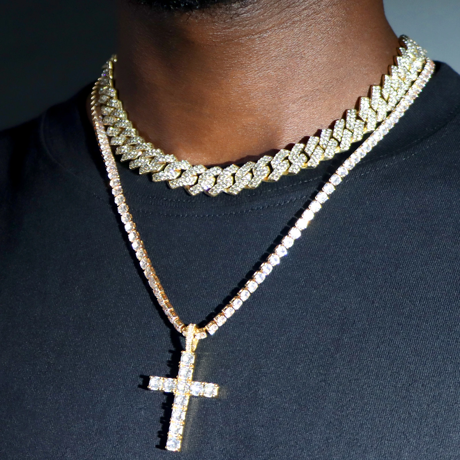 【King Ice】☆日本未入荷☆TENNIS CROSS NECKLACE Iced Out Zircon Cross Pendant Necklace Chain Silver Color