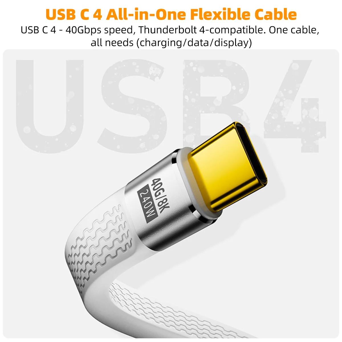 High-Speed USB-C Cable with 240W Power Delivery & 8K Video Support