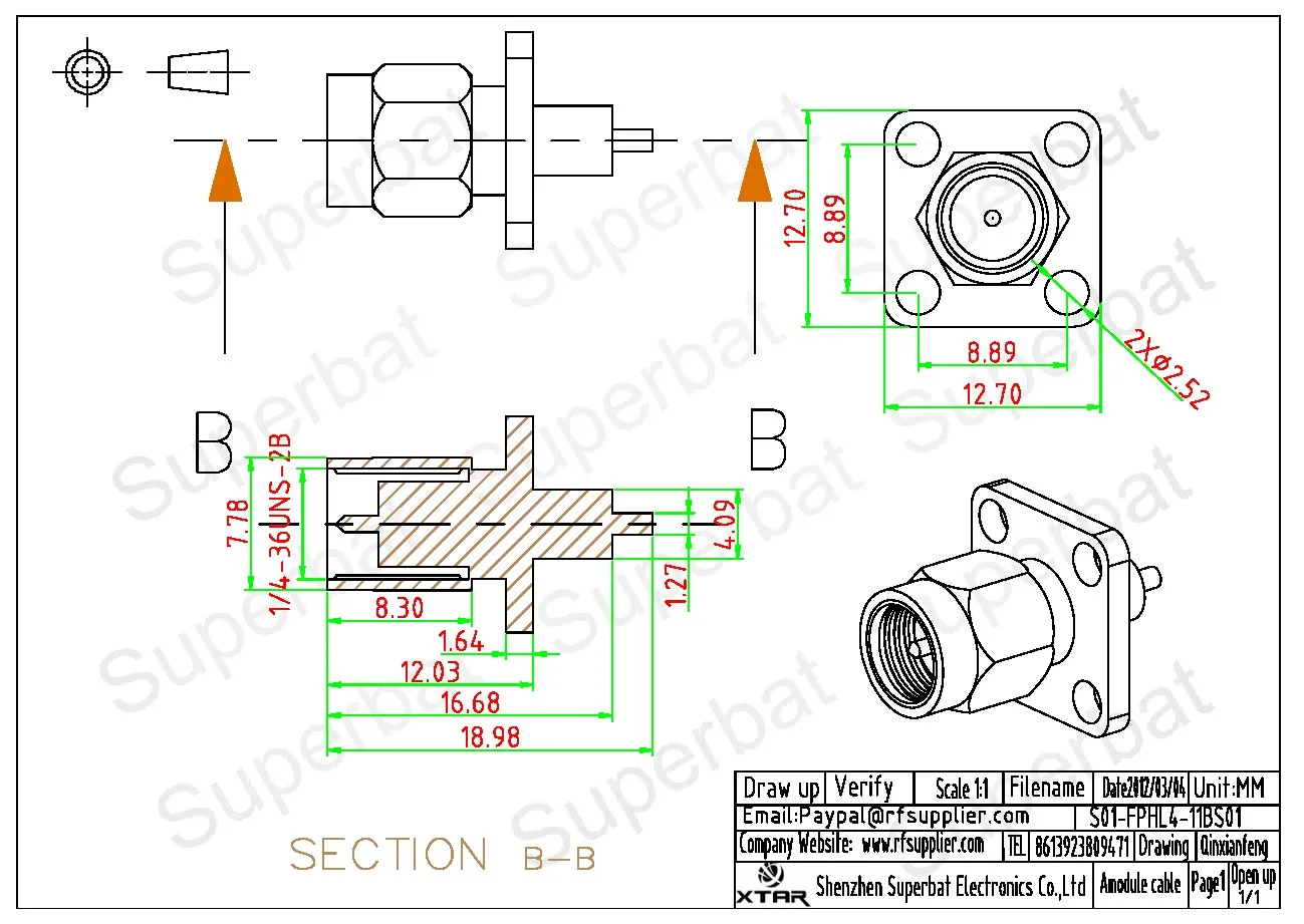 SMA 4 Hole Panel Mount Male RF Coaxial Connector