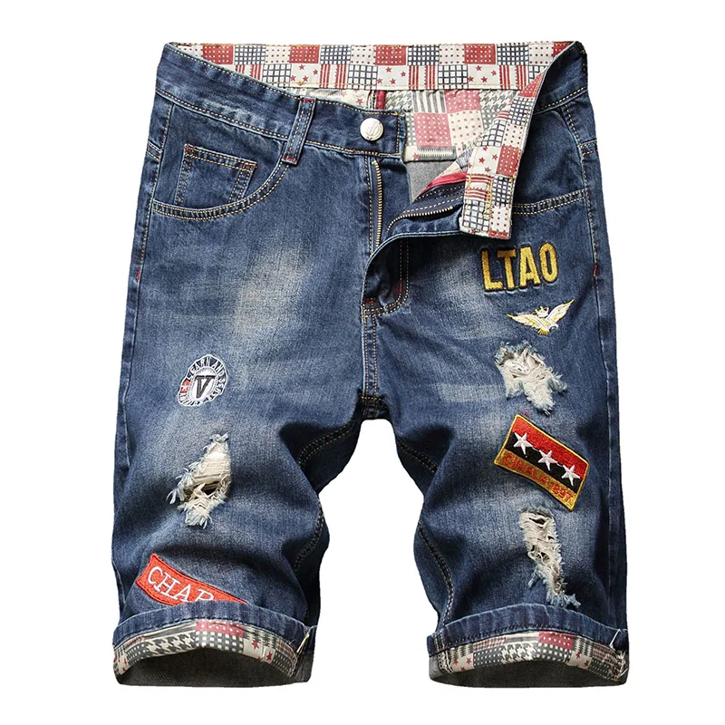 Summer Mens New Ripped Hole Jeans Short Vintage Destroyed Ripped Loose Casual Male Denim Shorts