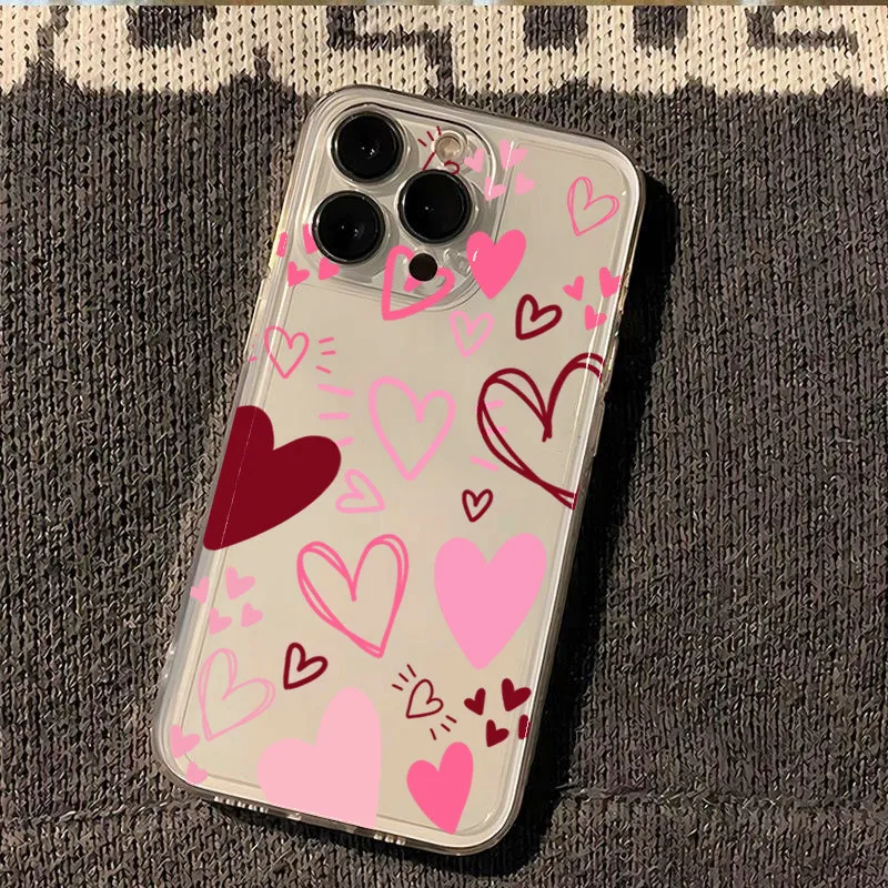 Love Heart Leaves Moon Print Soft Clear Phone Case