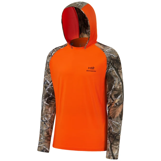 BASSDASH Menu2019s UPF 50 Performance Fishing Shirt Cooling Hoodie Camo Long Sleeve Fs17m White Light Grey Camo 97754
