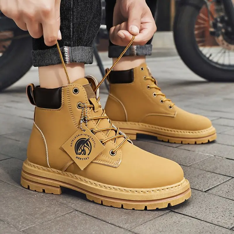 Cheap Hot Sale Army Green Men Leather Boots Platform Anti-slip Men's Ankle Boots Wear-resistant Waterproof Men Work Boots 2023