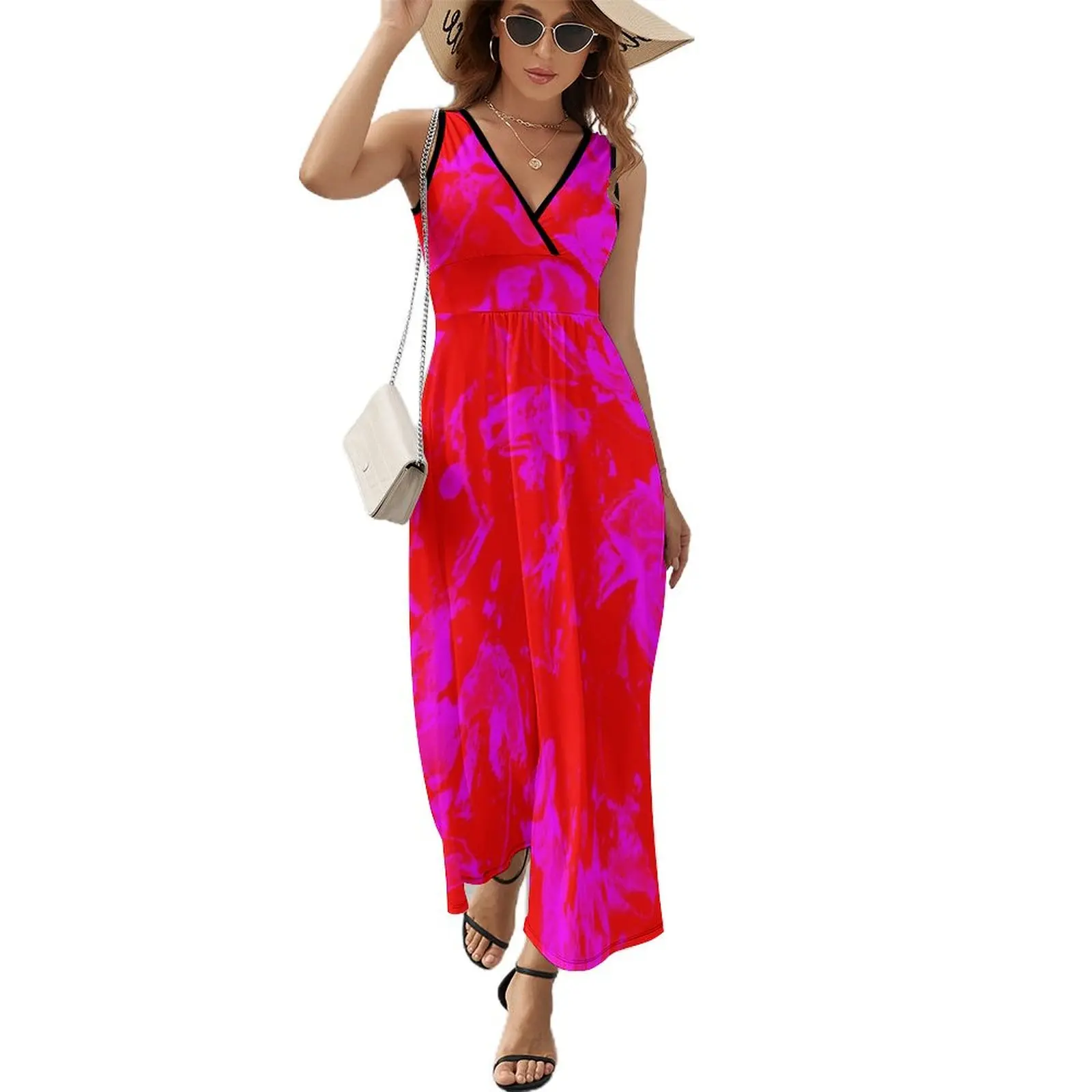 

The Pink and Red Floral Motives with Pink Flowers Sleeveless Dress women's clothing korea stylish Woman clothes