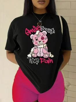 Teddy Bear Print Womens T-Shirt - Soft Crew Neck Short Sleeve Casual Stylish - Perfect for Spring & Summer Fashion 1