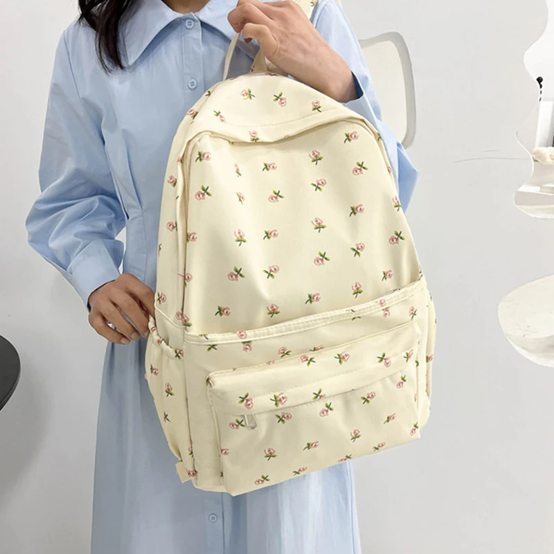 Women Travel Laptop Rucksack Large Capacity Flower Book Schoolbag Adjustable Strap Casual Floral Backpack Students Daily Bag