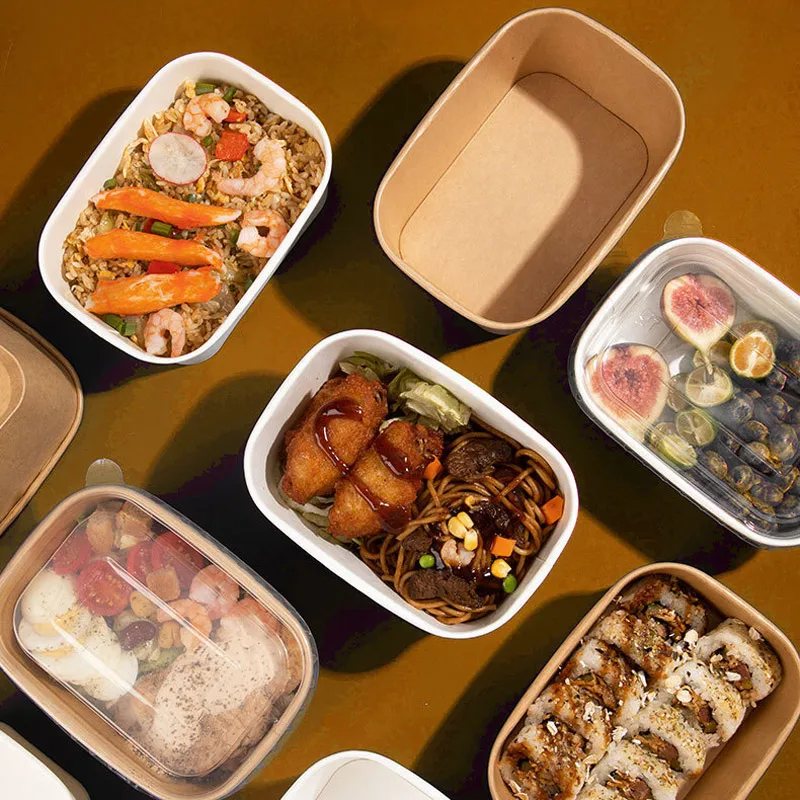 10Pcs/Set Disposable Paper Lunch Box Food Storage Containers With Lid Fruit Salad Cake Box Kitchen Accessories Party Supplies