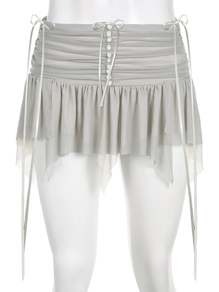 Fairycore Sirencore Y2K Aesthetic Fashion Asymmetrical Low Waist White  Miniskirt