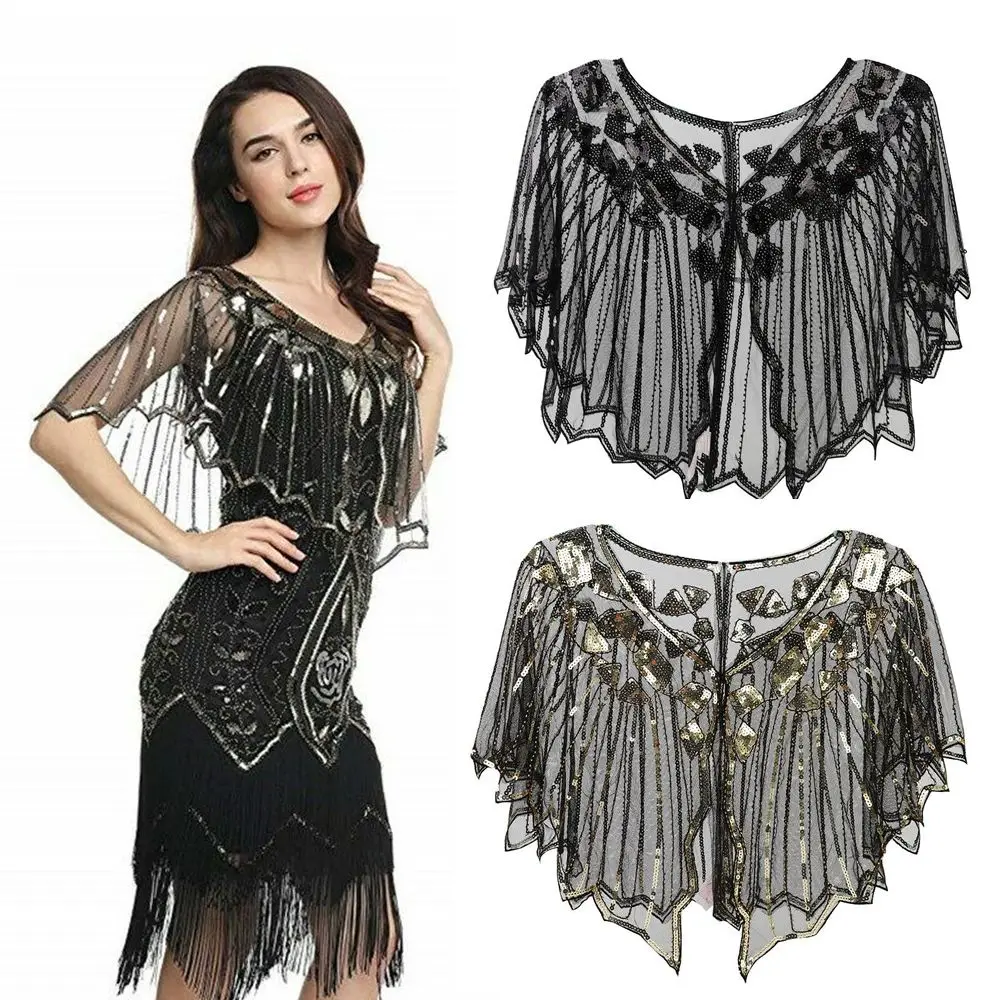 Elegant Ladies Party Evening Dress Accessories Short Jacket Evening Cape Vintage Sequins Shawl Wraps