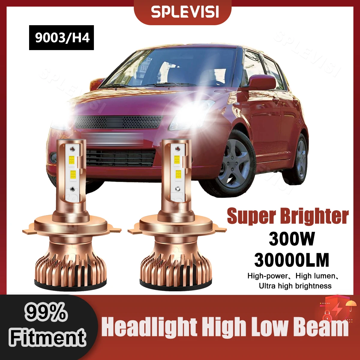 SPLEVISI 2PCS 9003/H4 LED Headlight High Low Beam Bulbs 9V-24V 300W 30000LM/Pair For Suzuki Swift 2005 2006 2007 2008 2009 2010 h4 9003 hb2 led headlight bulbs 80w 16000lm 12v 24 vdiode lamps led h4 for cars high beam dipped beam auto grade csp chips cj