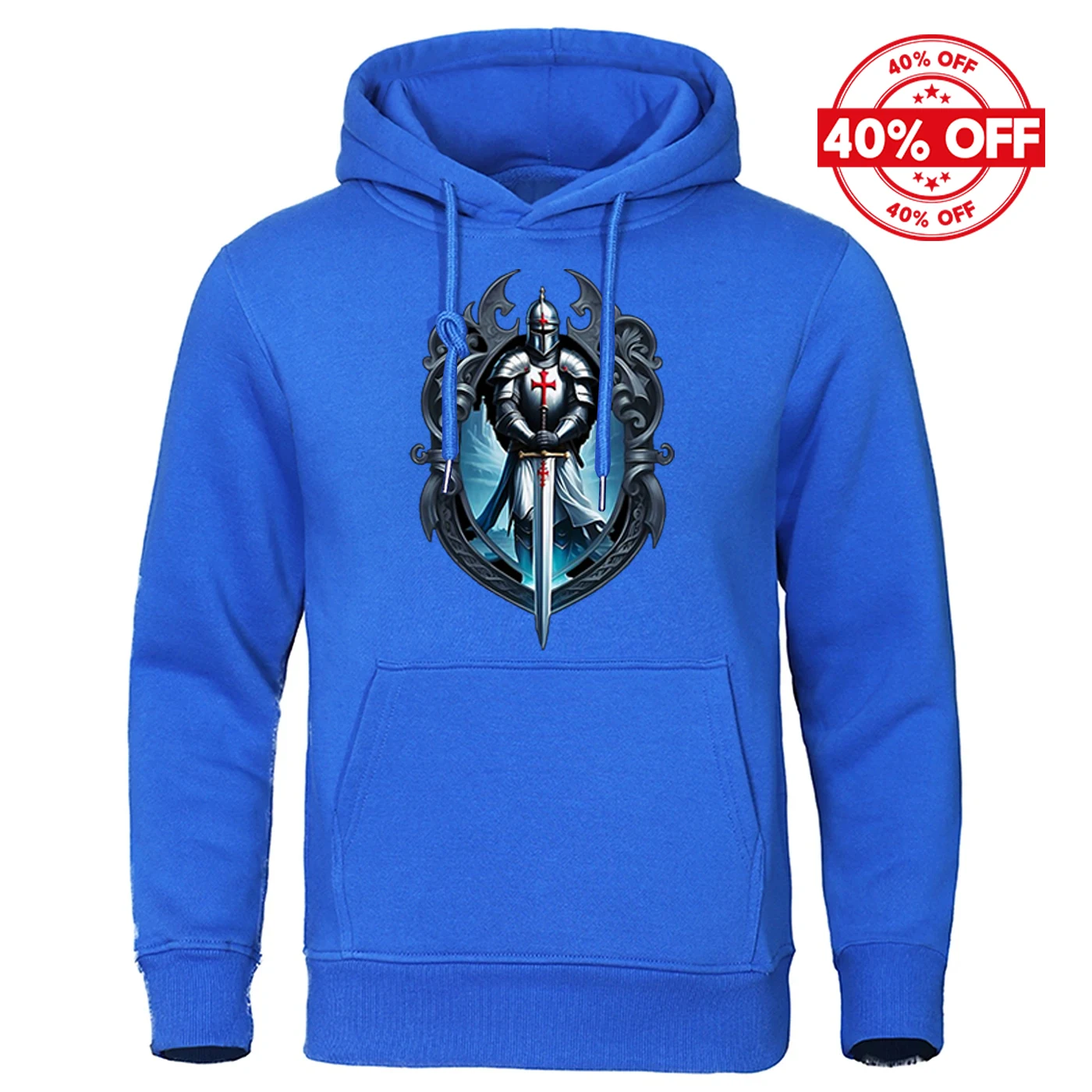 Mens Solid Color Pullover Hoodie Knights Templar Pattern